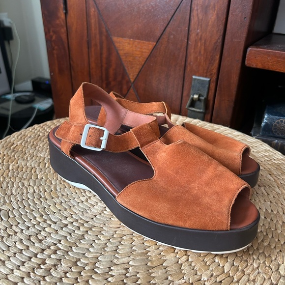 Camper Dessa Women's Size 41/10 Leather  Platform Sandals Shoes Orange Brown - Picture 2 of 9